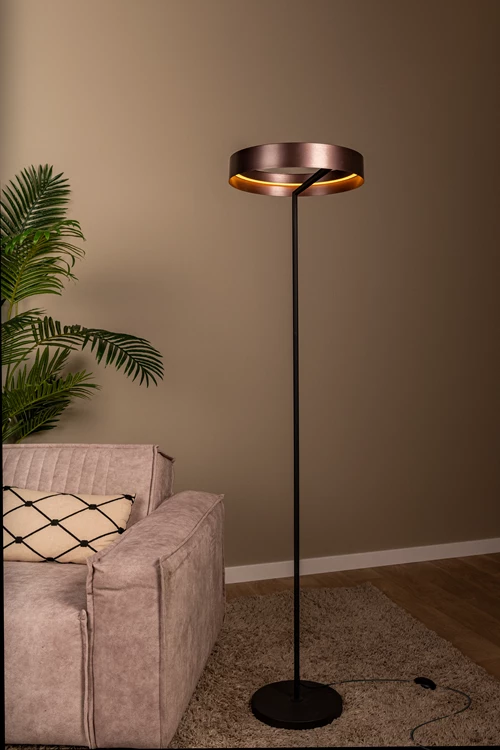 Lucide LEONARD - Vloerlamp - Ø 40 cm - LED - CCT - 1x24W 2200K/3000K - Koffie - Vibes - sfeer 1
